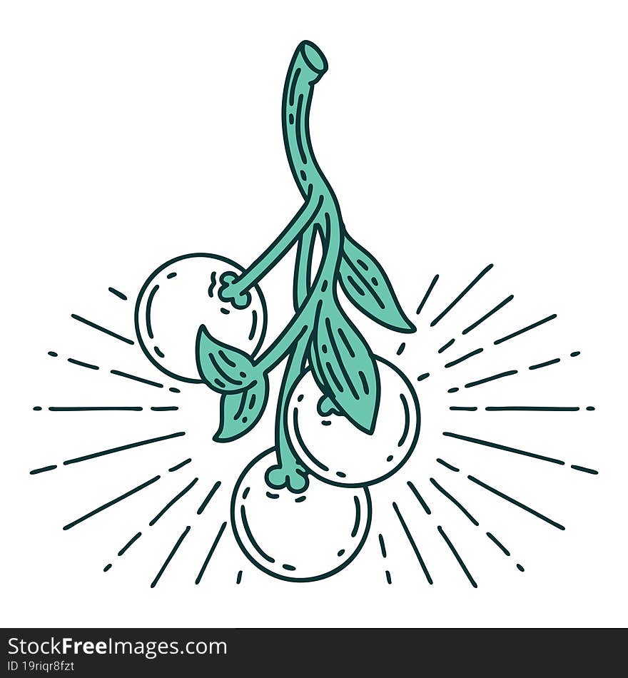 traditional tattoo style mistletoe berries