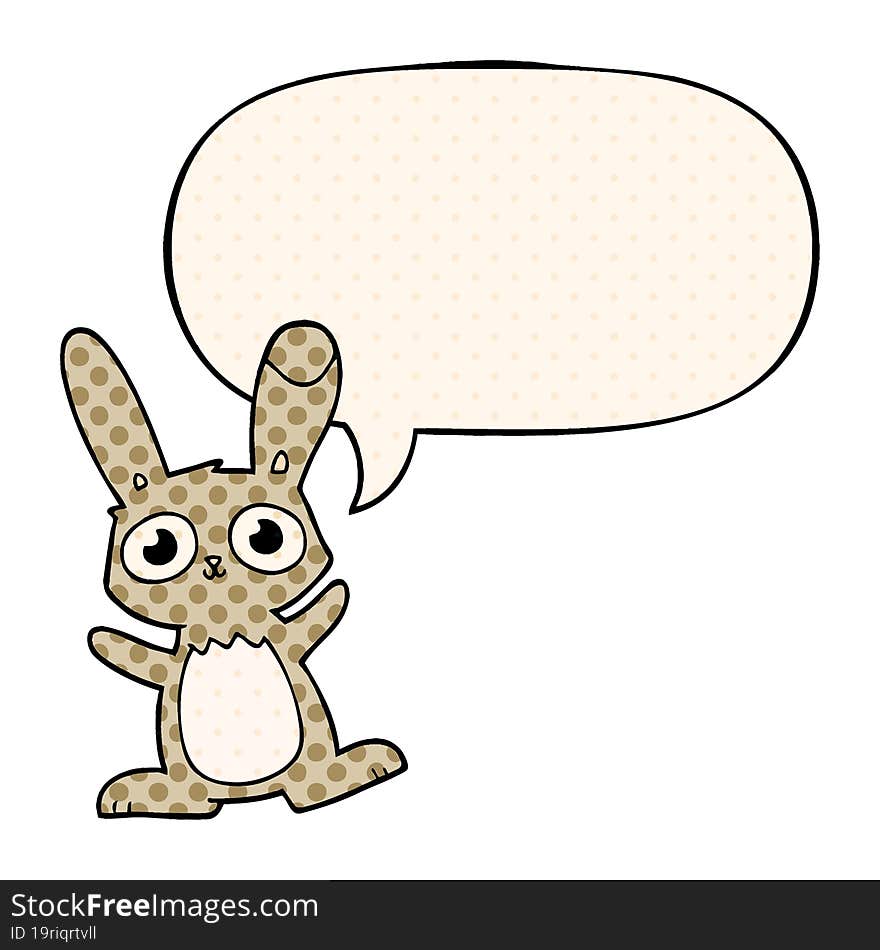 cute cartoon rabbit with speech bubble in comic book style