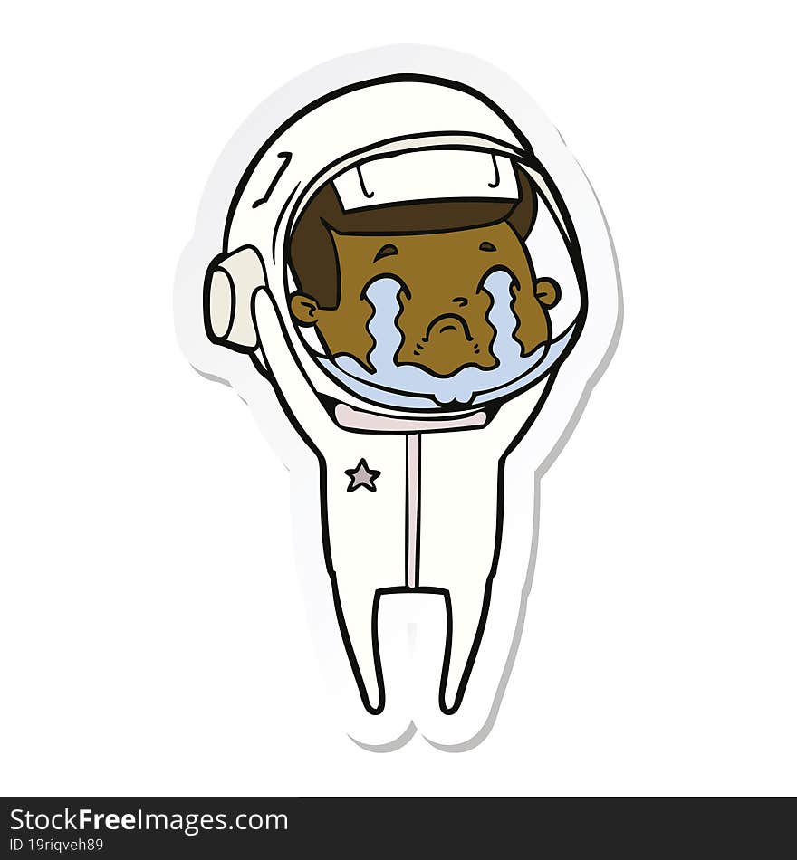 Sticker Of A Cartoon Crying Astronaut