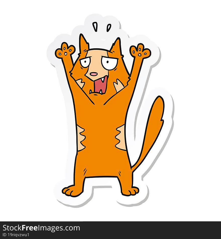 sticker of a cartoon panicking cat