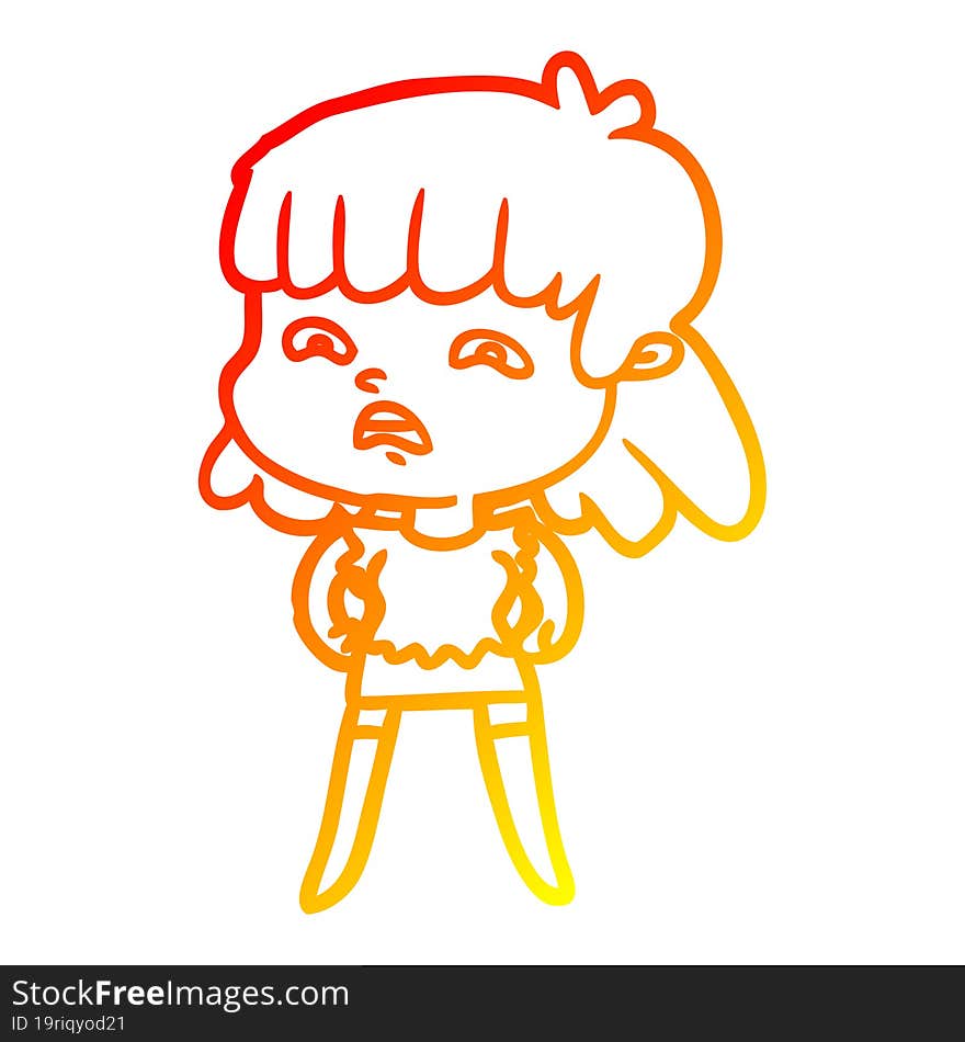 warm gradient line drawing cartoon worried woman