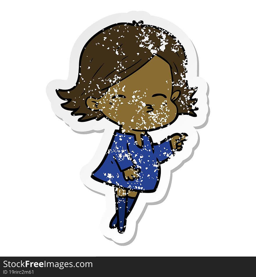 distressed sticker of a cartoon woman pointing