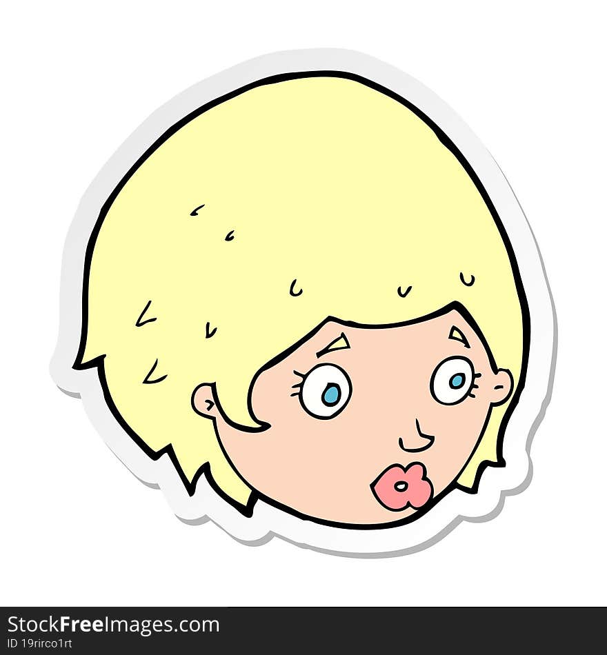 sticker of a cartoon girl with concerned expression