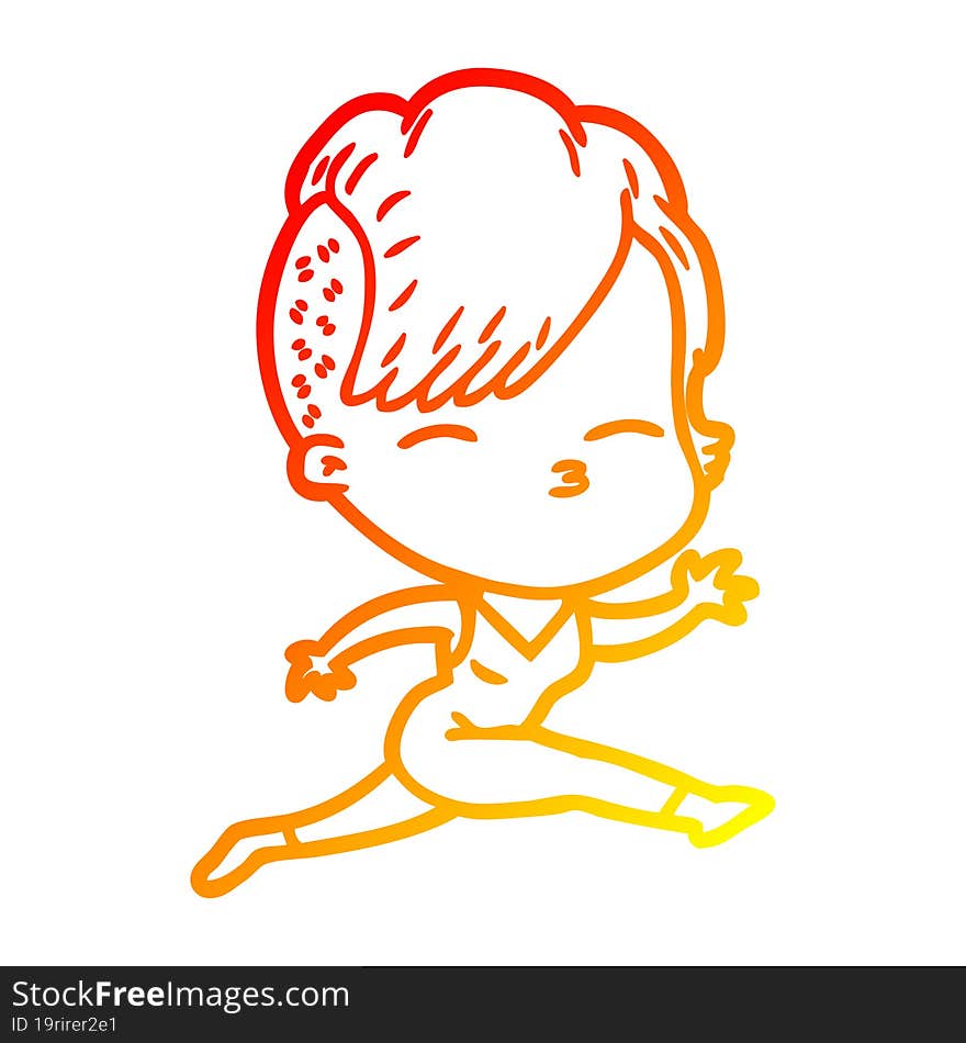 warm gradient line drawing cartoon girl leaping