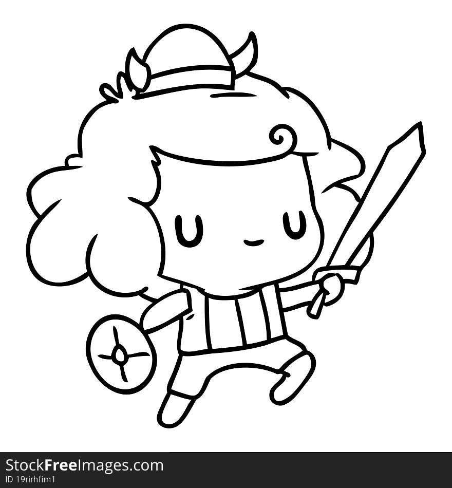 line drawing illustration kawaii cute viking child. line drawing illustration kawaii cute viking child