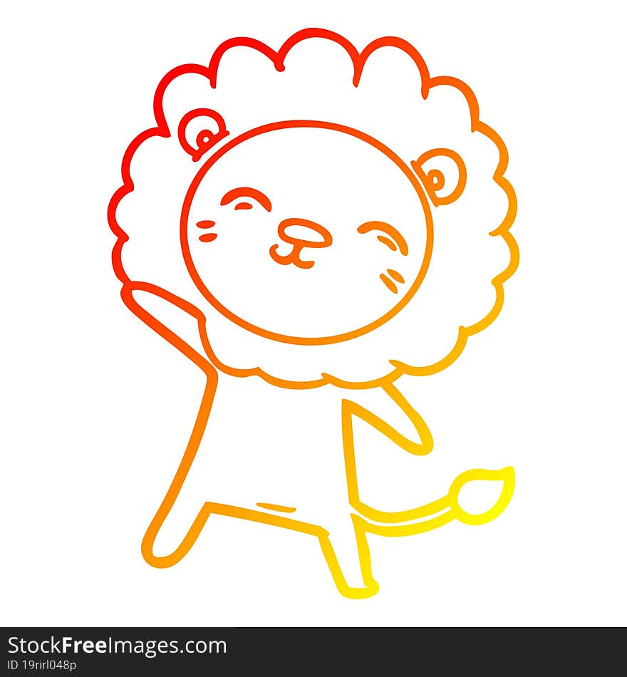 warm gradient line drawing of a cartoon lion