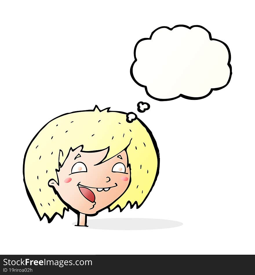 Cartoon Happy Girl With Thought Bubble