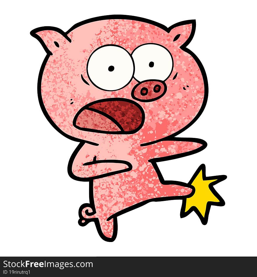 cartoon pig shouting and kicking. cartoon pig shouting and kicking