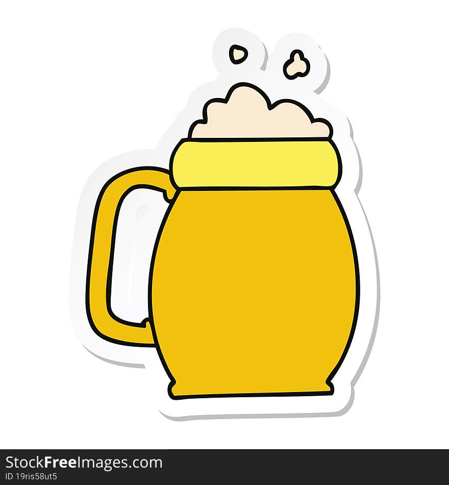 Sticker Of A Quirky Hand Drawn Cartoon Pint Of Beer