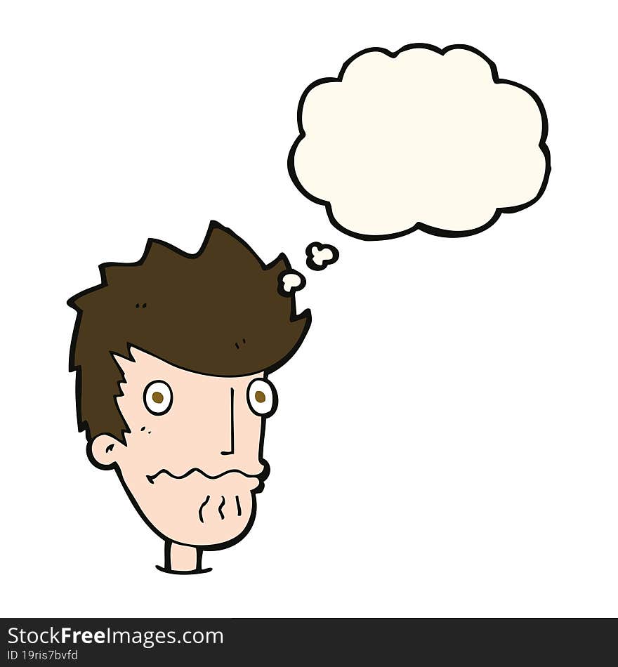 cartoon nervous man with thought bubble