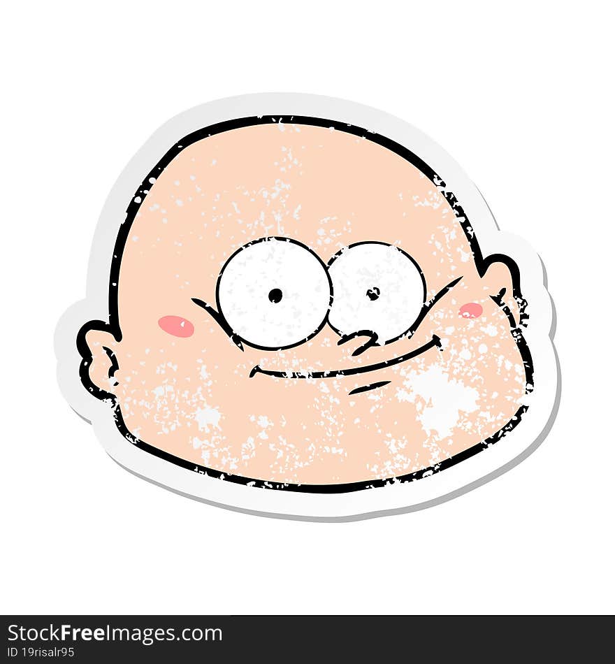 distressed sticker of a cartoon bald man