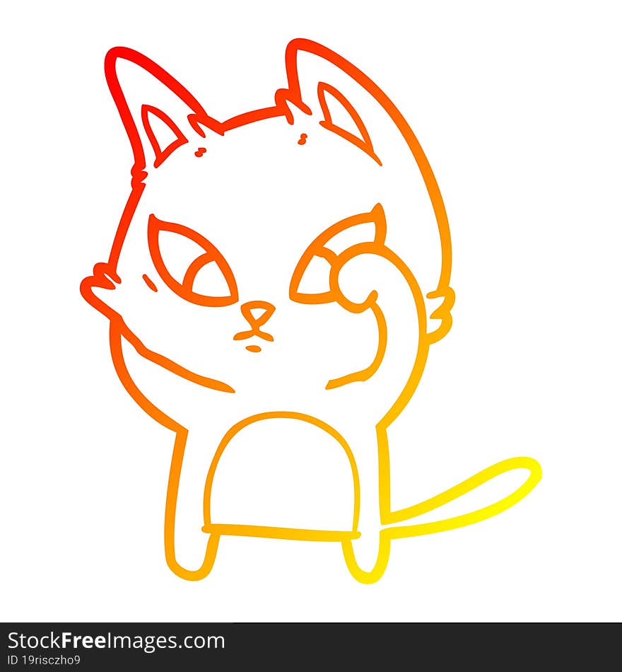 warm gradient line drawing of a confused cartoon cat