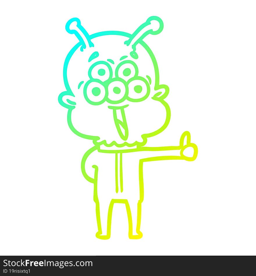 cold gradient line drawing of a happy cartoon alien