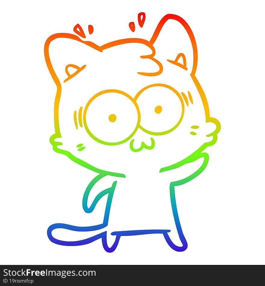 rainbow gradient line drawing of a cartoon surprised cat