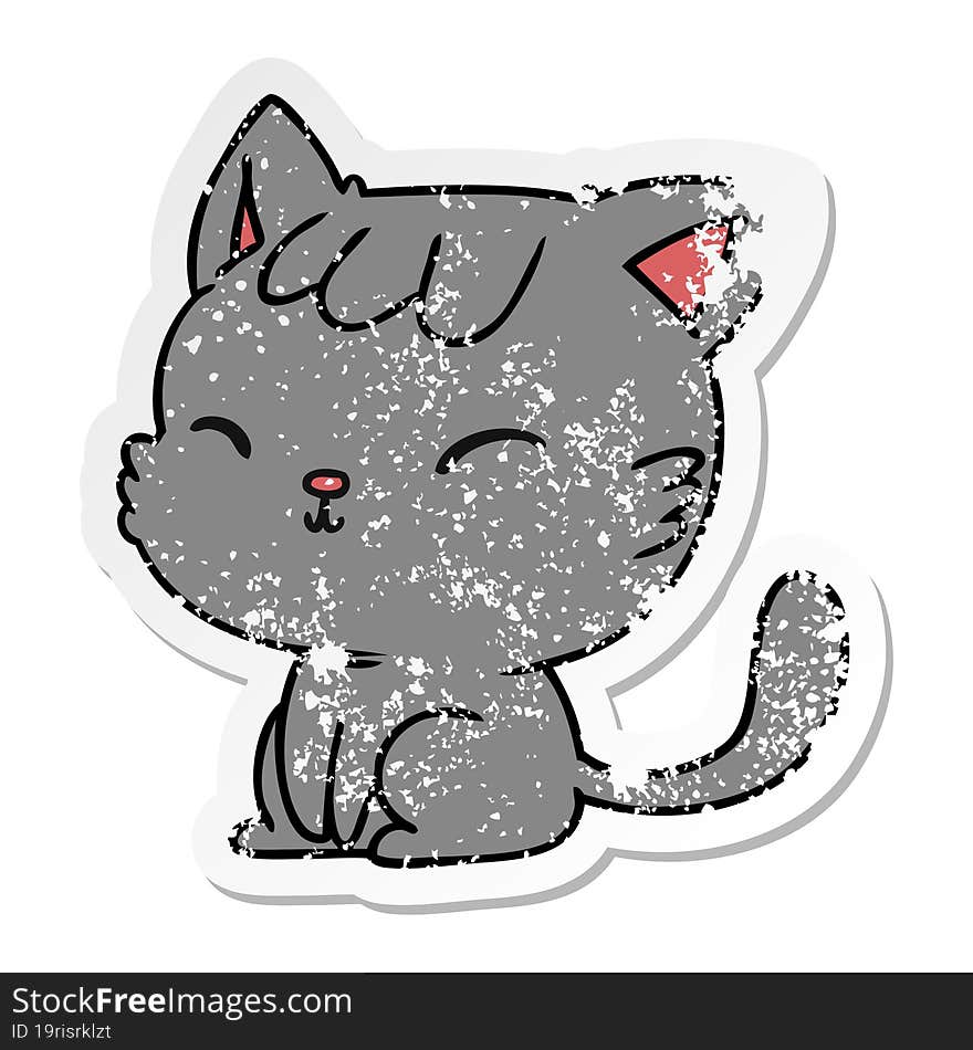 distressed sticker cartoon illustration of cute kawaii cat. distressed sticker cartoon illustration of cute kawaii cat