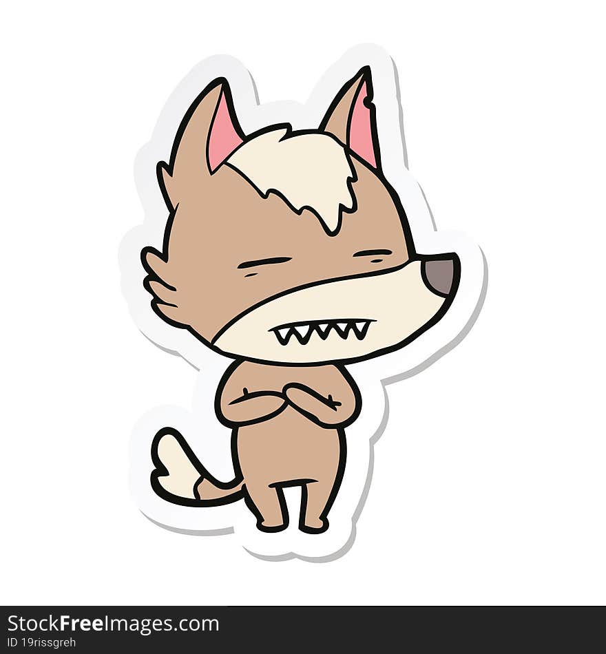 sticker of a cartoon wolf showing teeth