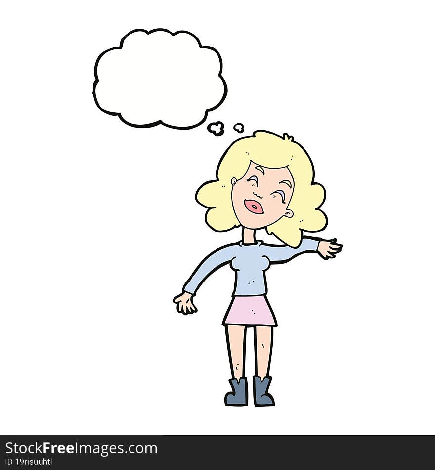 cartoon woman only joking with thought bubble