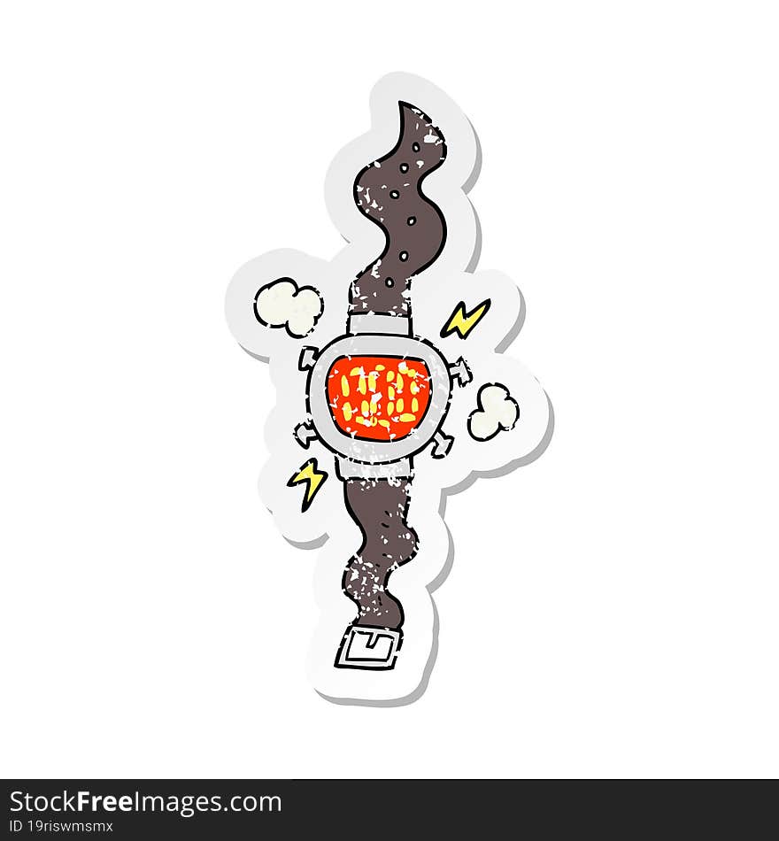 retro distressed sticker of a cartoon wrist watch