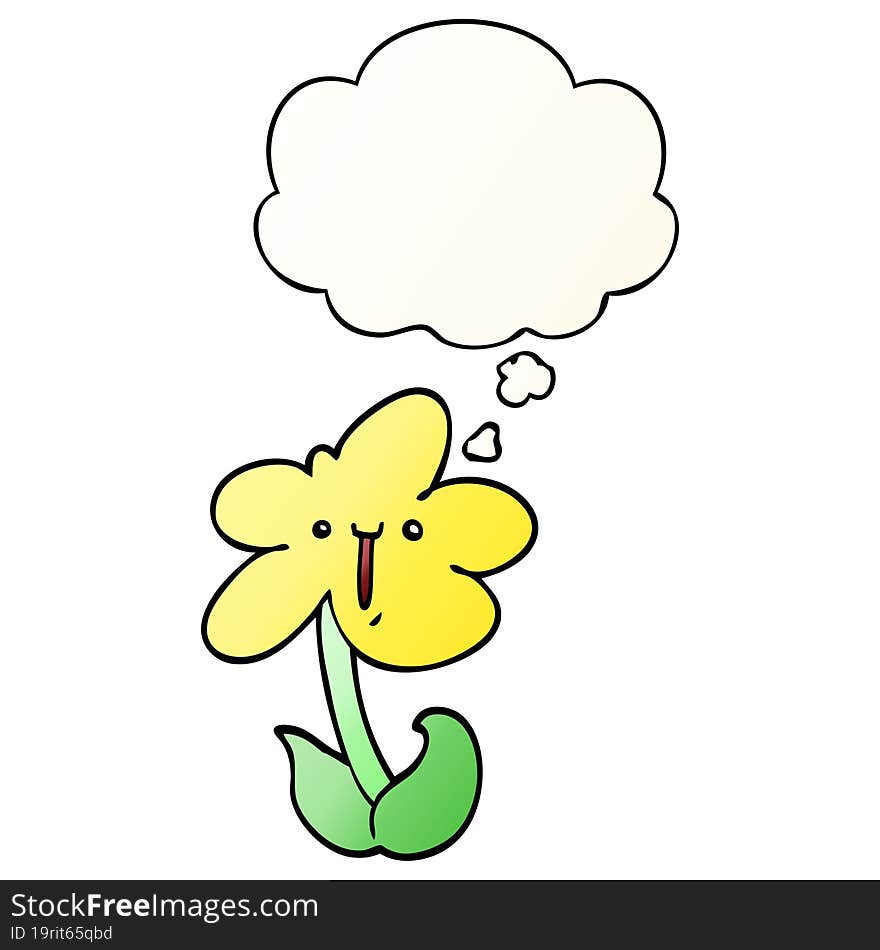 cartoon flower and thought bubble in smooth gradient style