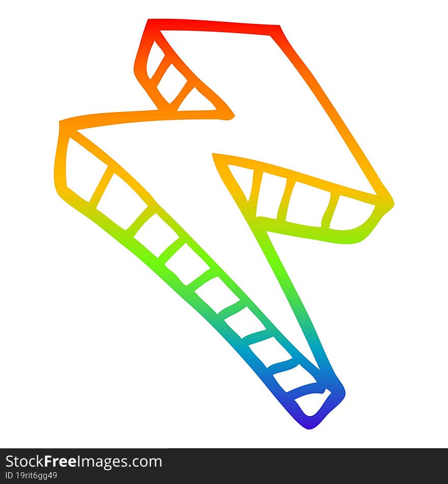 rainbow gradient line drawing of a cartoon lightning bolt