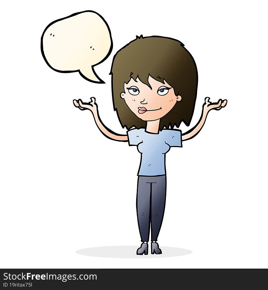 cartoon woman shrugging with speech bubble