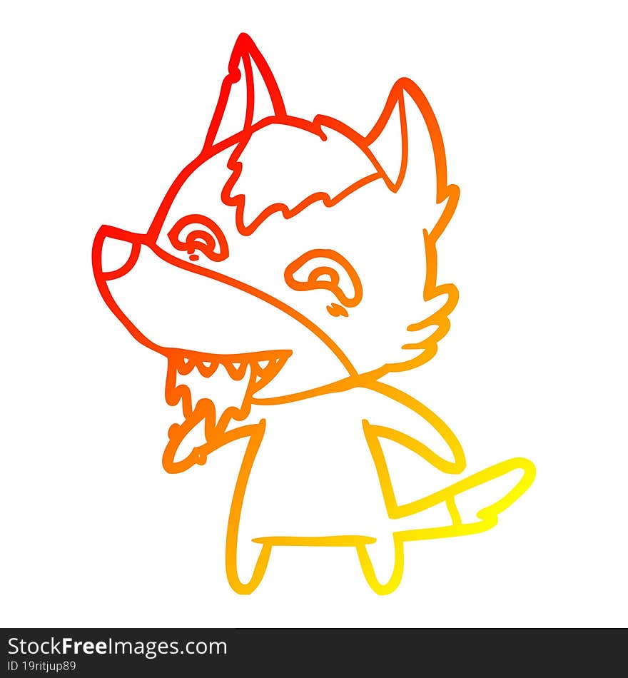 warm gradient line drawing cartoon hungry wolf