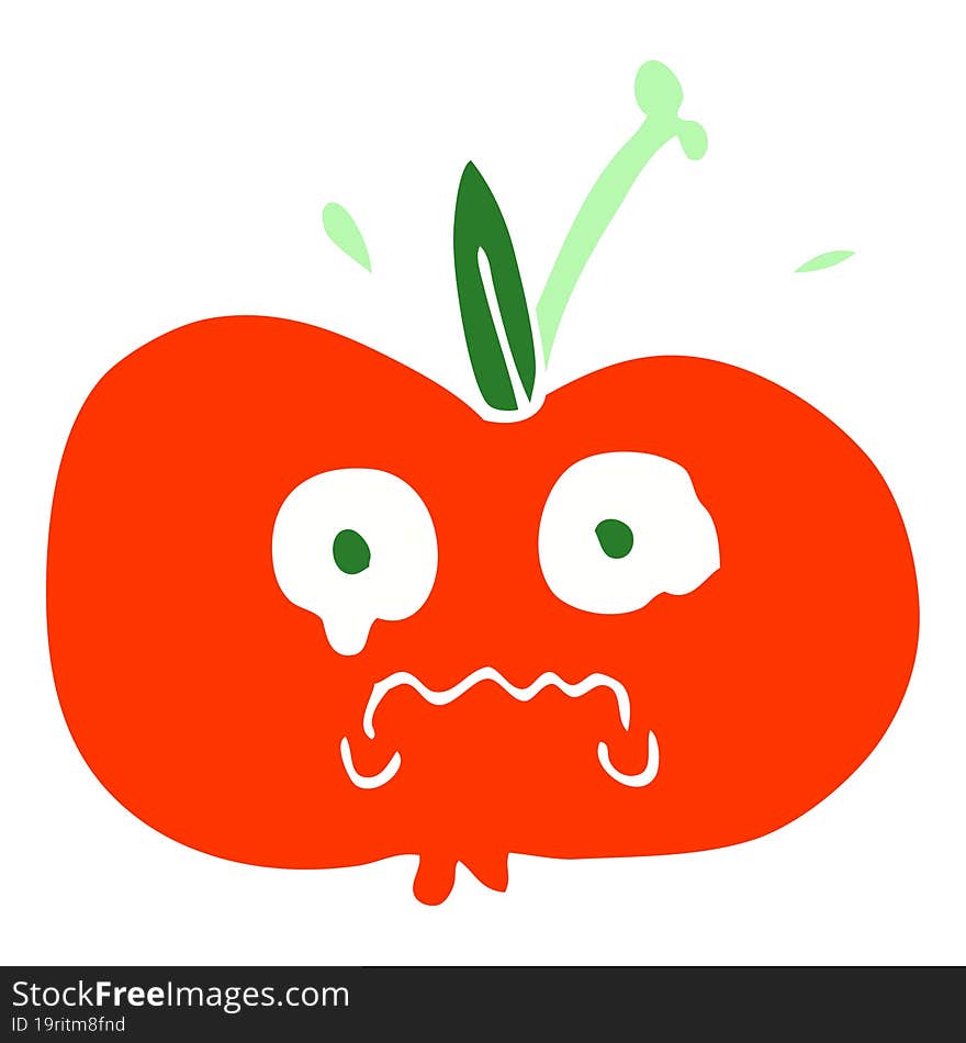 flat color illustration cartoon of a sad apple