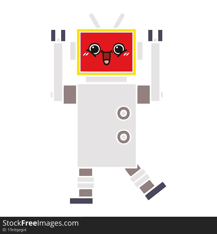 Flat Color Retro Cartoon Happy Robot