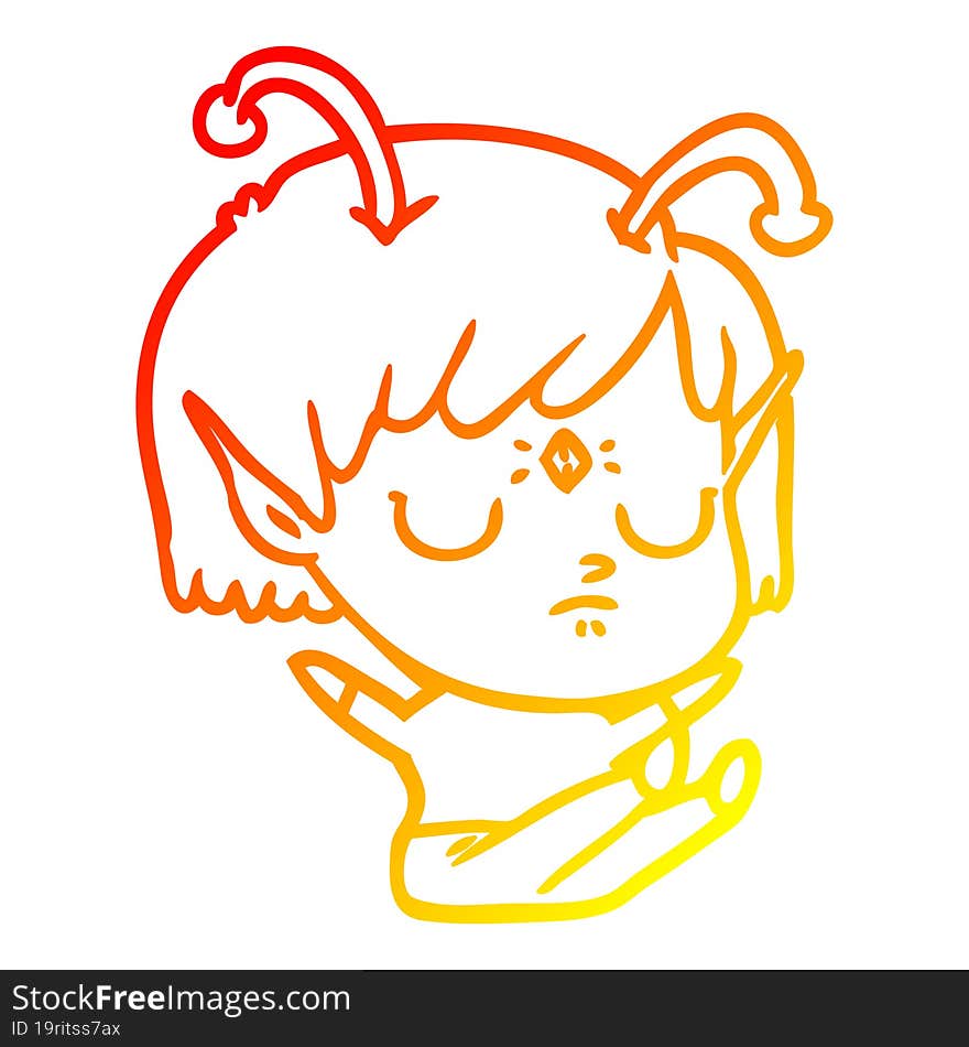 Warm Gradient Line Drawing Cartoon Alien Girl