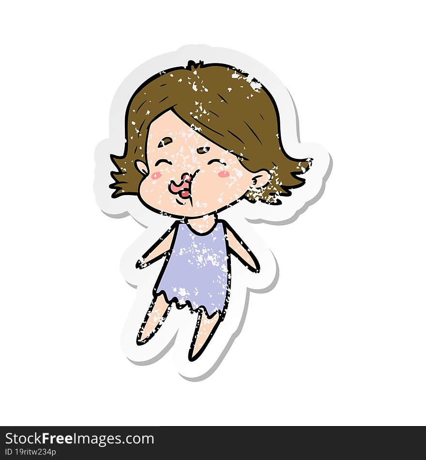 distressed sticker of a cartoon girl pulling face