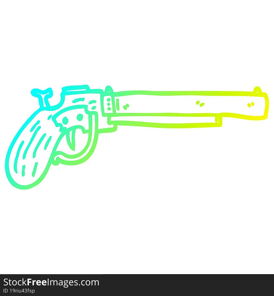 cold gradient line drawing of a cartoon old pistol