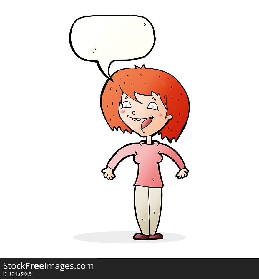 cartoon excited woman with speech bubble