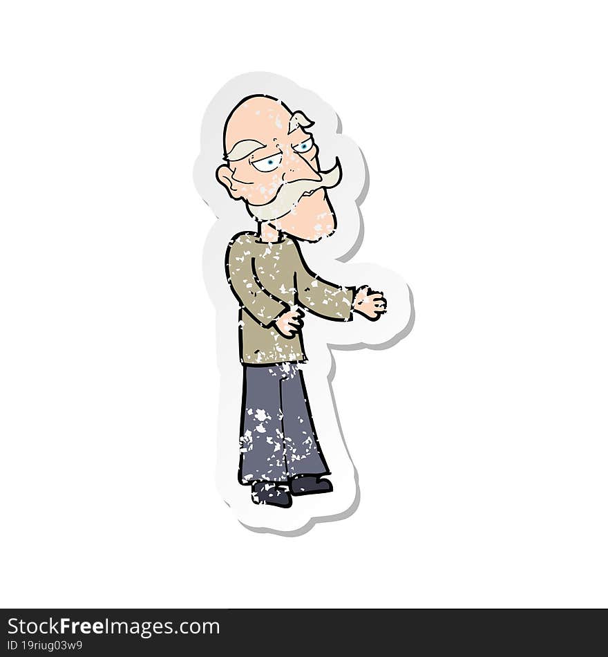 Retro Distressed Sticker Of A Cartoon Old Man With Mustache