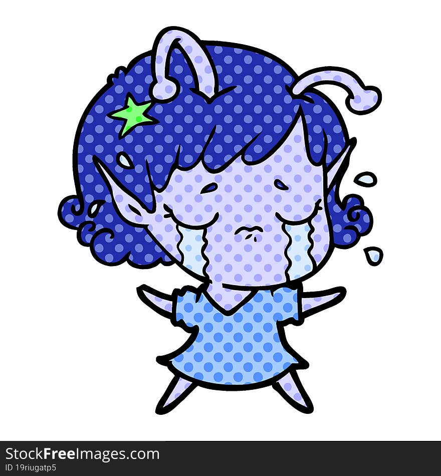 cartoon crying alien girl. cartoon crying alien girl