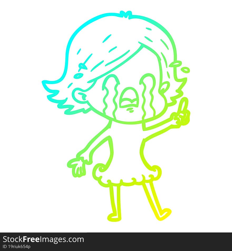 cold gradient line drawing cartoon woman crying