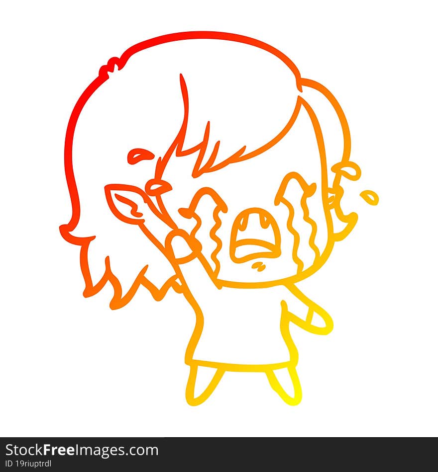 warm gradient line drawing cartoon crying vampire girl