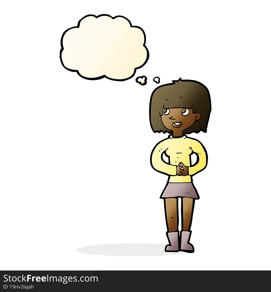 Cartoon Friendly Woman With Thought Bubble