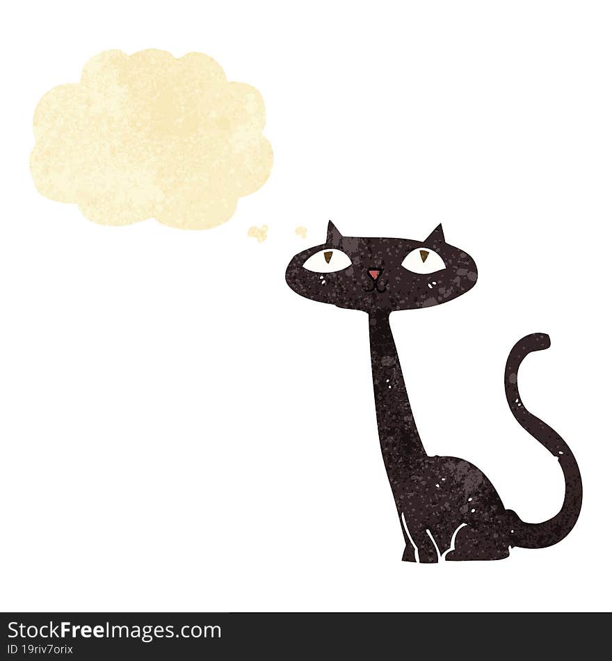 cartoon black cat with thought bubble