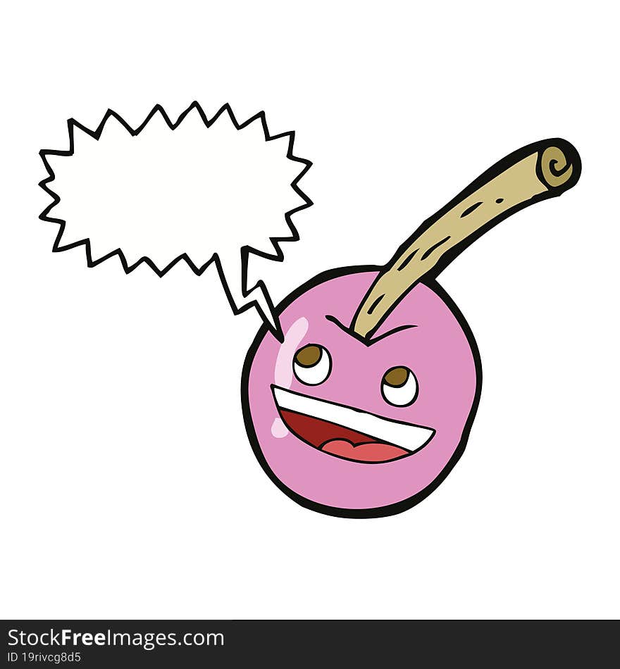 cartoon pink cherry symbol with speech bubble