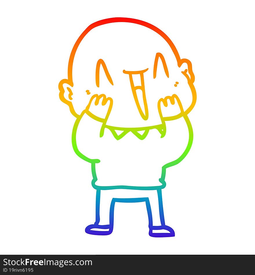 Rainbow Gradient Line Drawing Happy Cartoon Bald Man