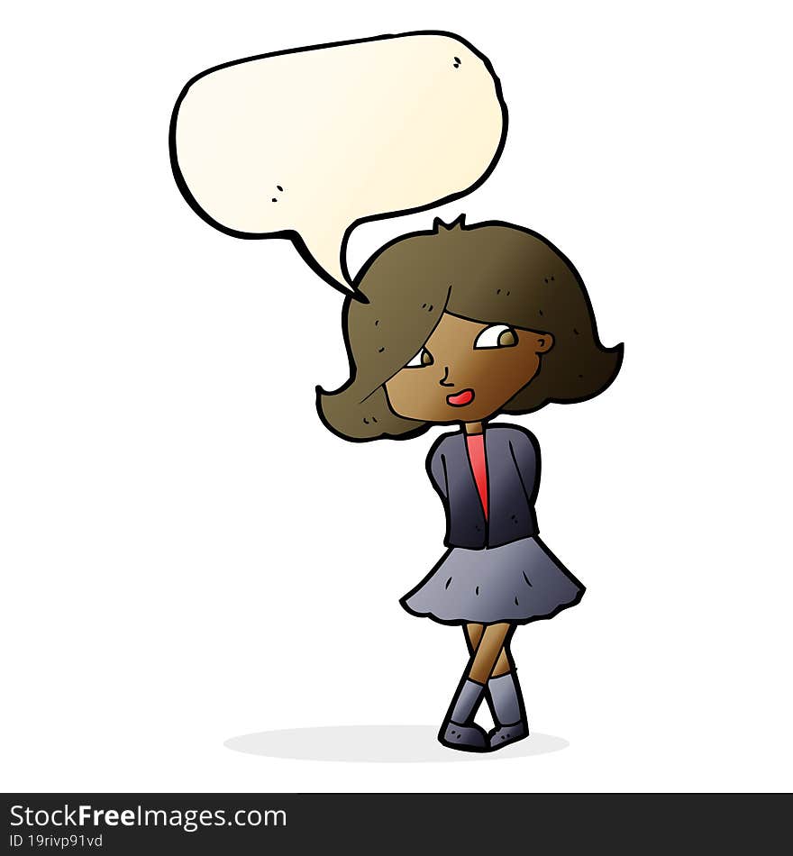 cartoon happy girl with speech bubble