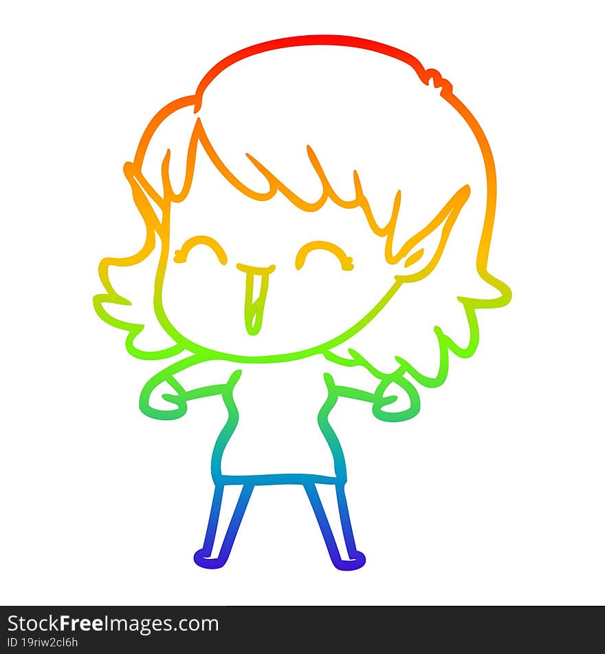 rainbow gradient line drawing of a cartoon elf girl