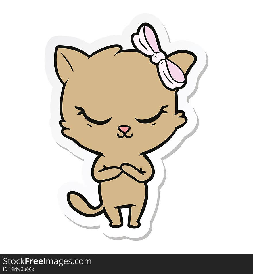 sticker of a cute cartoon cat with bow