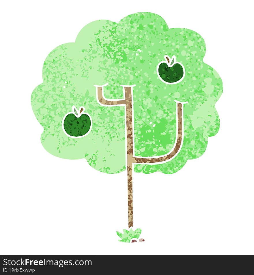 retro illustration style quirky cartoon tree. retro illustration style quirky cartoon tree