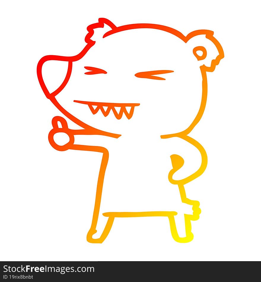 Warm Gradient Line Drawing Cartoon Bear Giving Thumbs Up