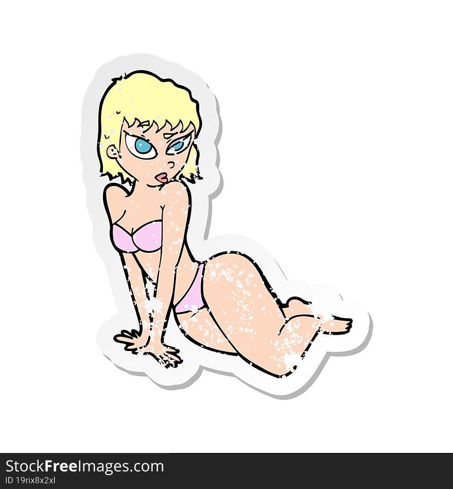 retro distressed sticker of a cartoon sexy woman in underwear