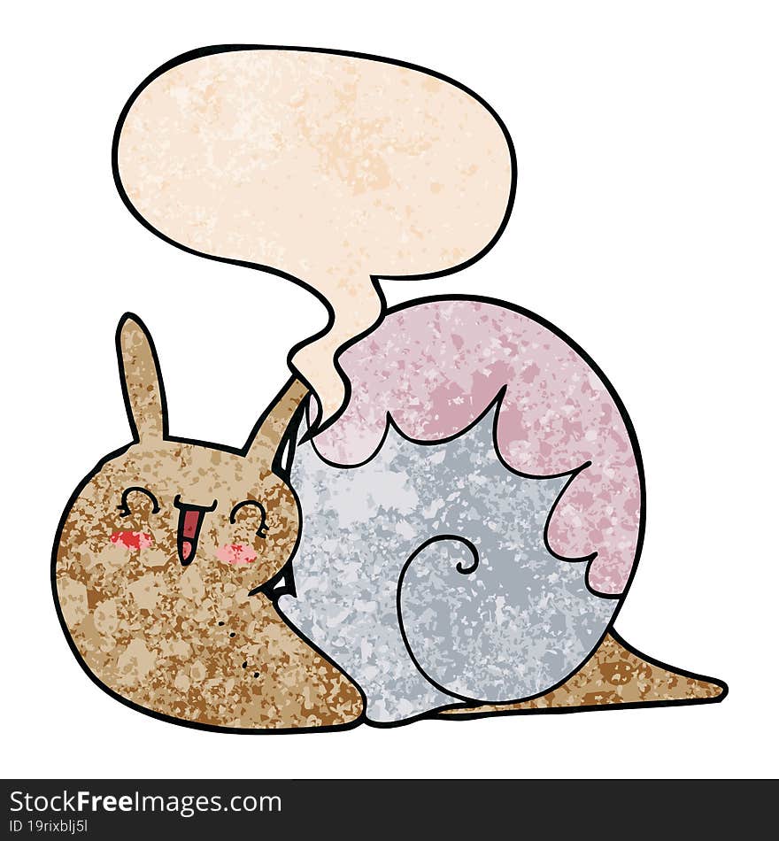 cute cartoon snail with speech bubble in retro texture style