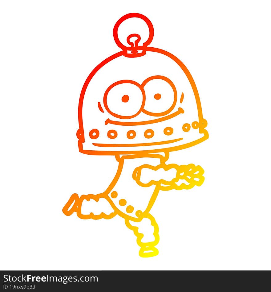 warm gradient line drawing of a happy carton robot with light bulb