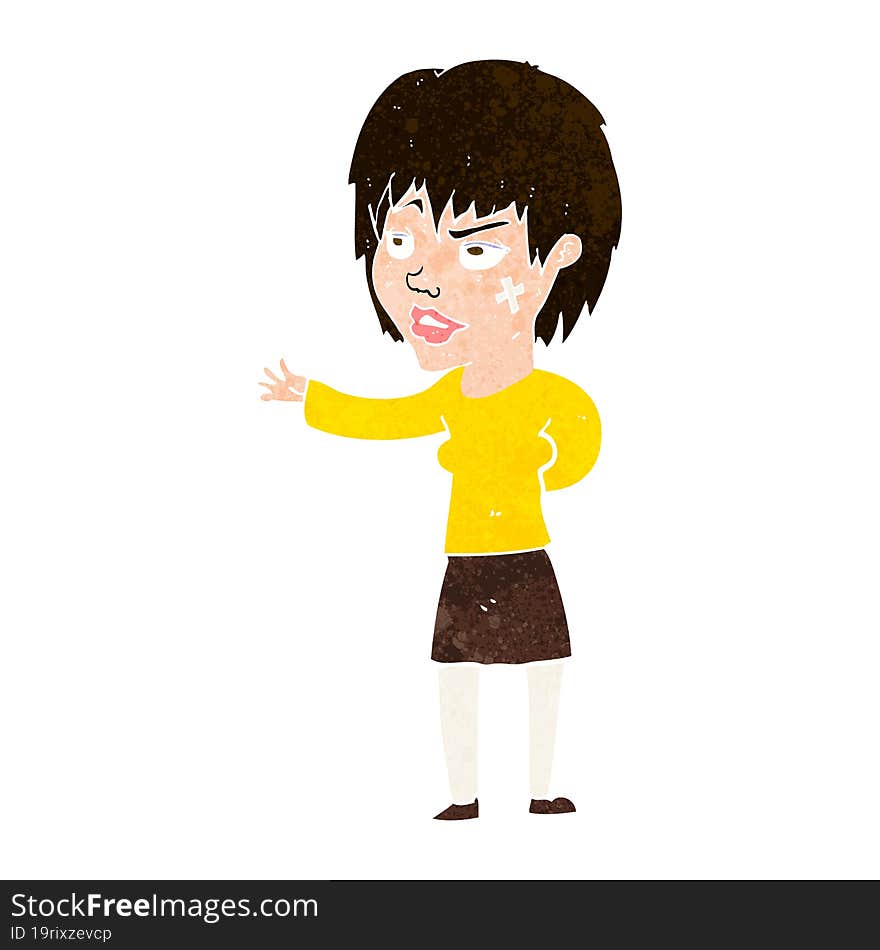 cartoon woman with sticking plaster on face