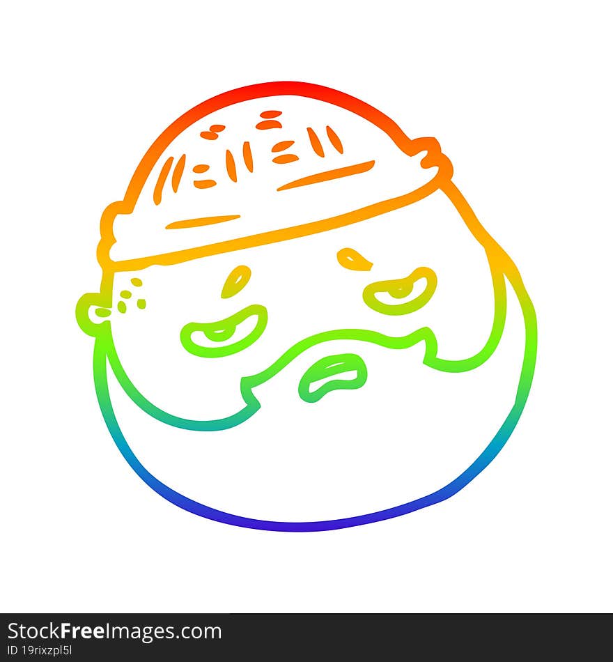 Rainbow Gradient Line Drawing Cartoon Male Face With Beard